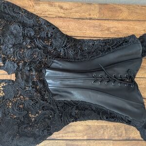 Dreamgirl Black Lace Faux Leather Corset Dress, Size 32 Bust